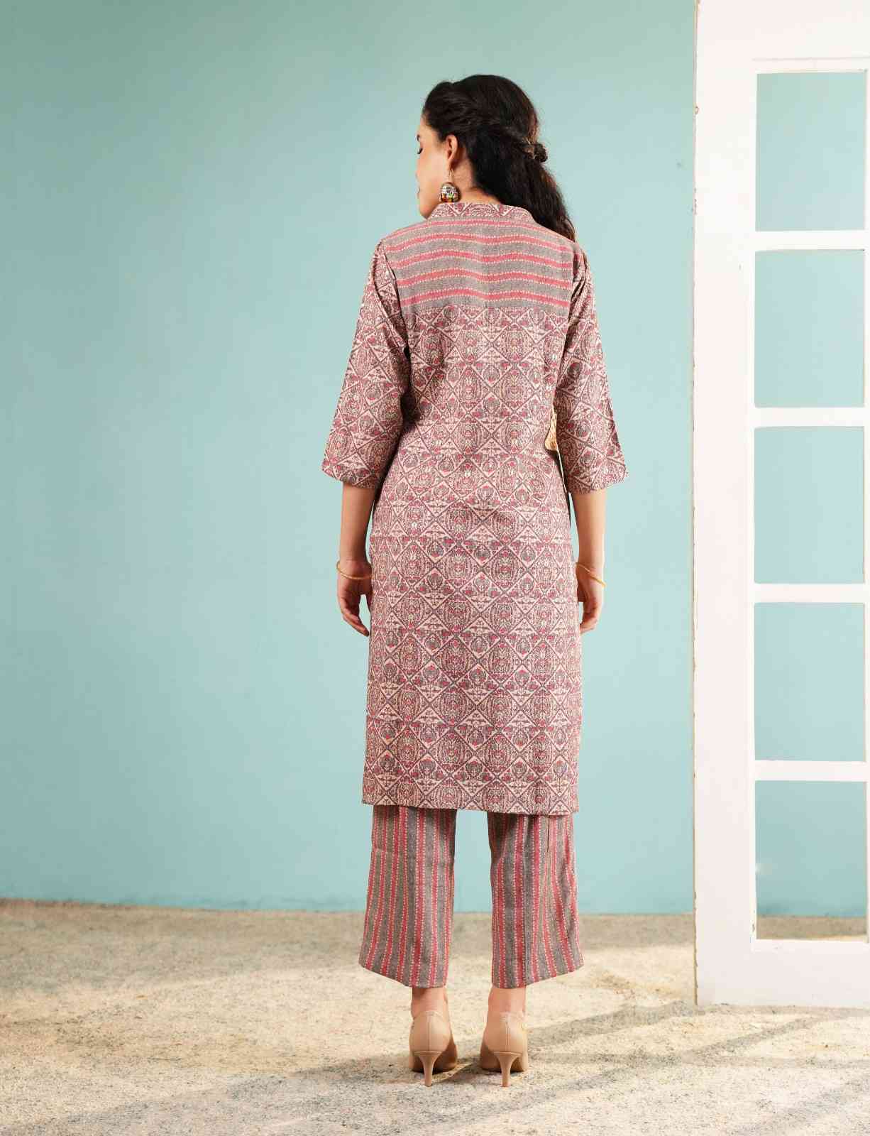 Earthy Elegance: Geometric Print Kurta and Pant Set