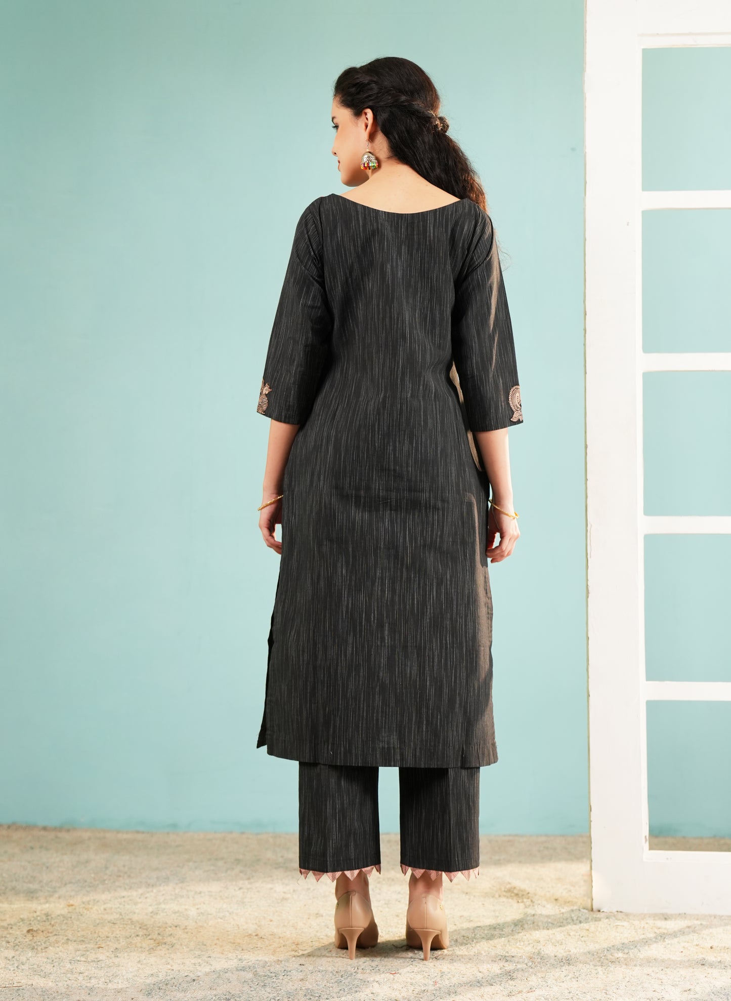Midnight Bloom: Embroidered Black Kurta and Pant Set