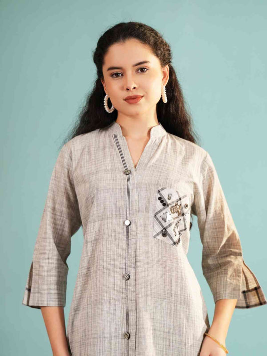 Oatmeal Melange Fusion Kurta Set
