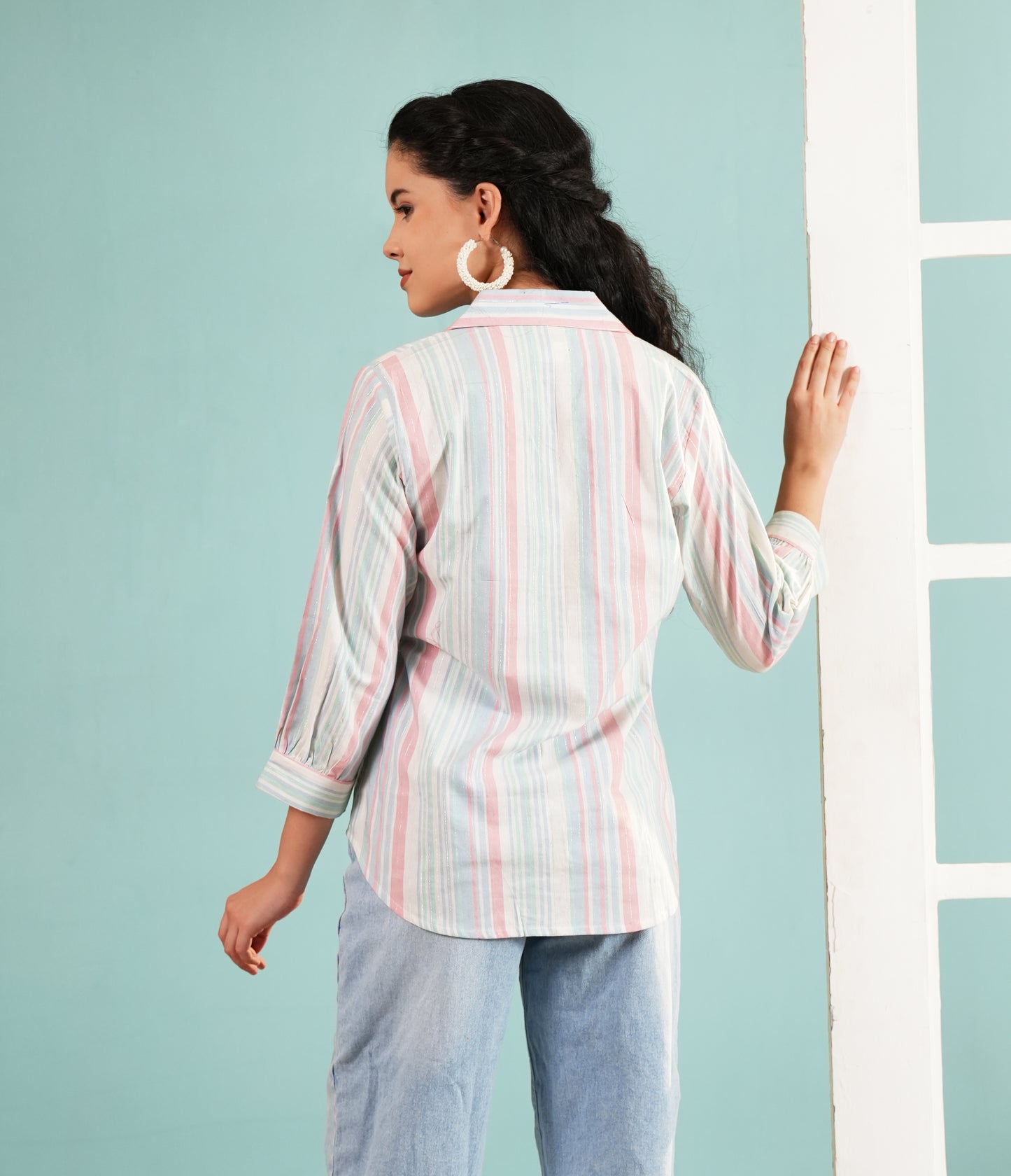 Pastel Parallel: Striped Fusion Shirt with Fringe Detail
