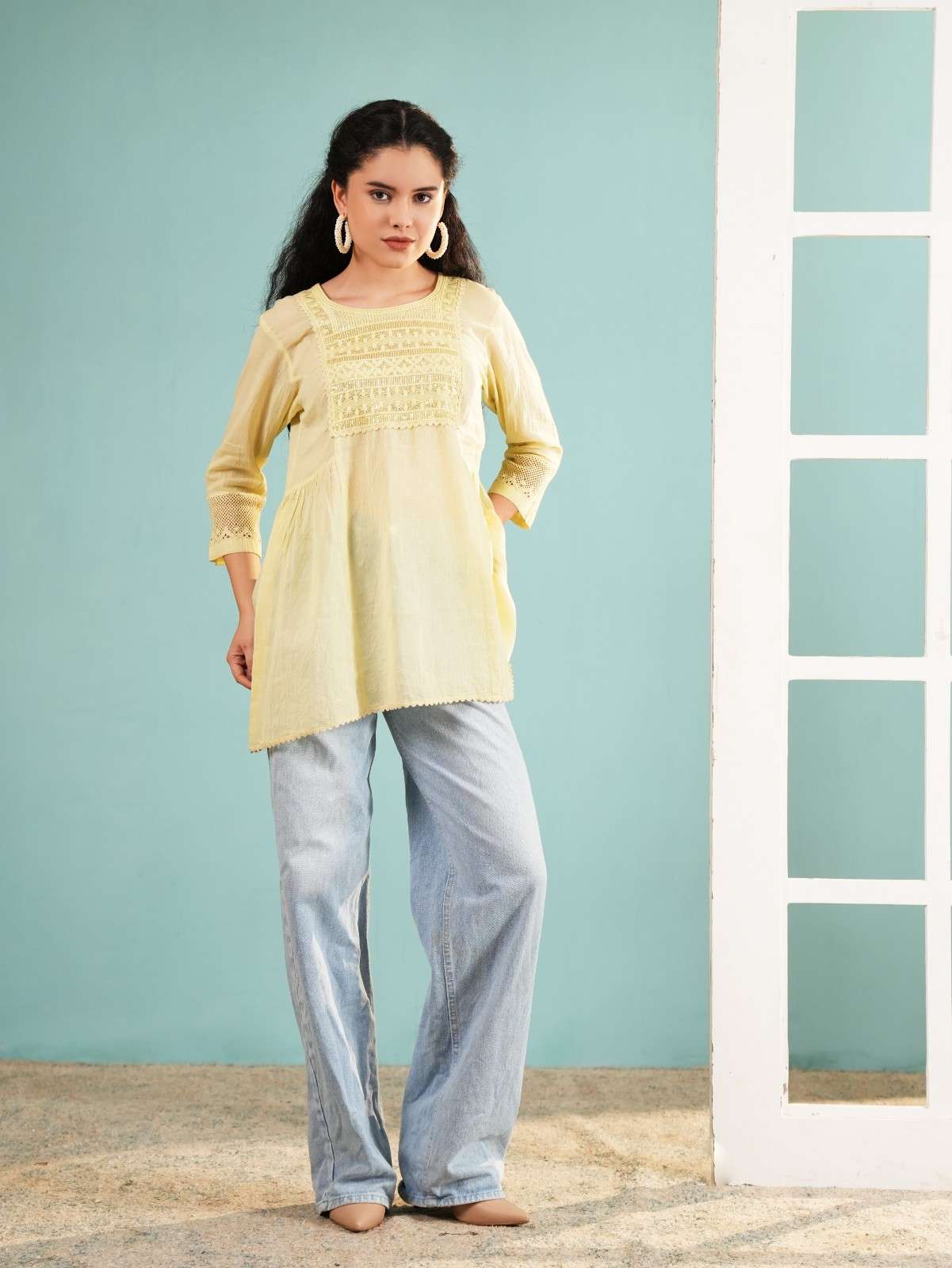 Lemon Haze: Embroidered Pastel Yellow Tunic