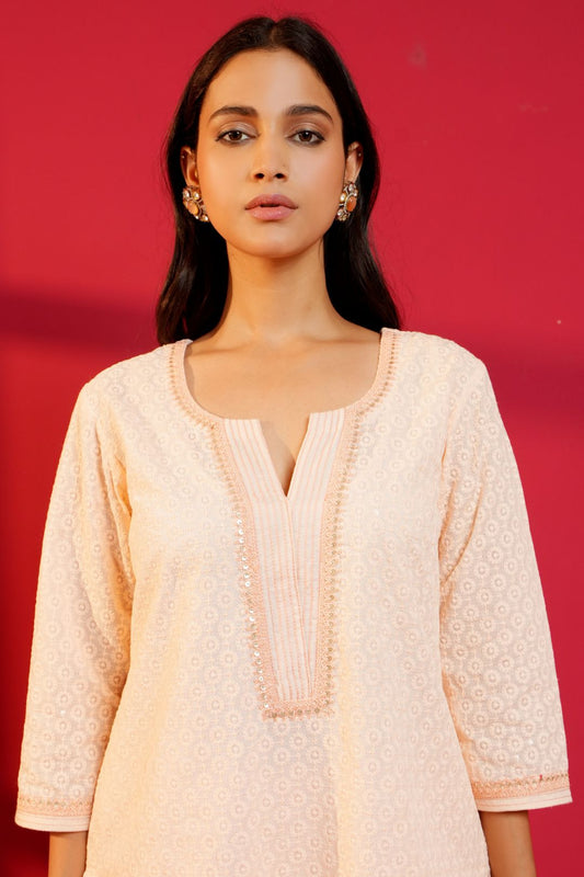 Cotton Straight Chikankari Hand - Crafted Kurta Set - Ritivesh By Ritika Aggarwal