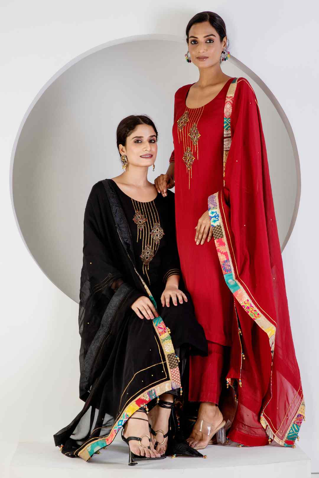 Red Kurta Set With Hand Embroidered