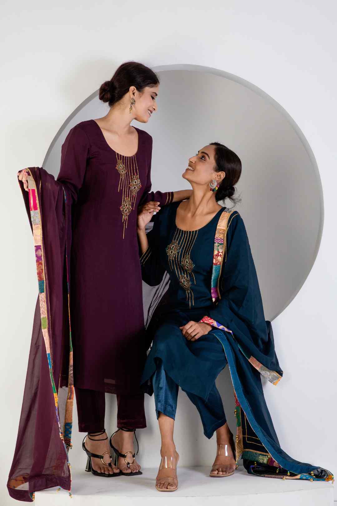 Wine Kurta Set With Hand Embroidered