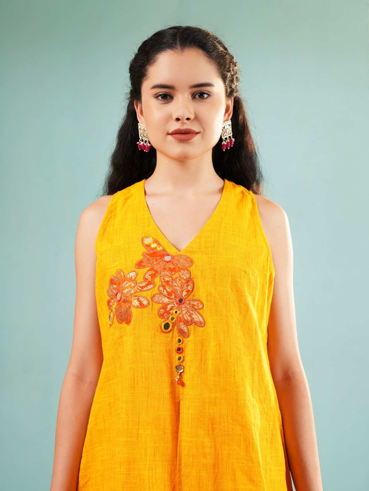 Marigold Radiance: Embroidered Sleeveless Kurta and Sharara Set