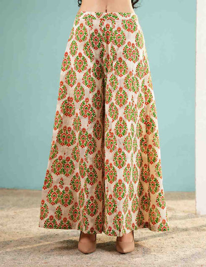 Ivory Lattice: Embroidered Long Kurta and Printed Sharara Set