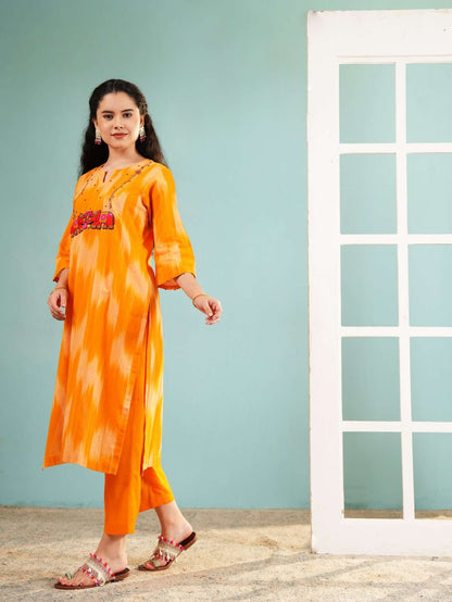 Amber Heritage: Elephant Embroidered Ikat Kurta Set