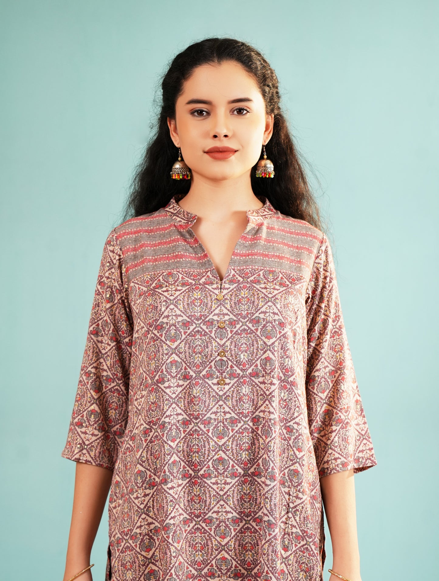 Earthy Elegance: Geometric Print Kurta and Pant Set