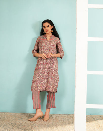 Earthy Elegance: Geometric Print Kurta and Pant Set