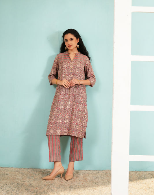 Earthy Elegance: Geometric Print Kurta and Pant Set