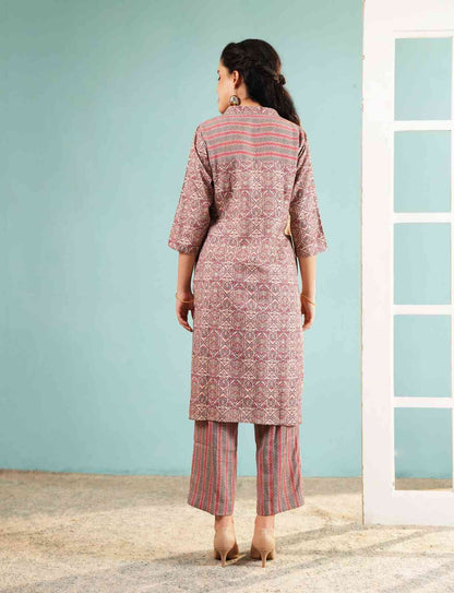 Earthy Elegance: Geometric Print Kurta and Pant Set