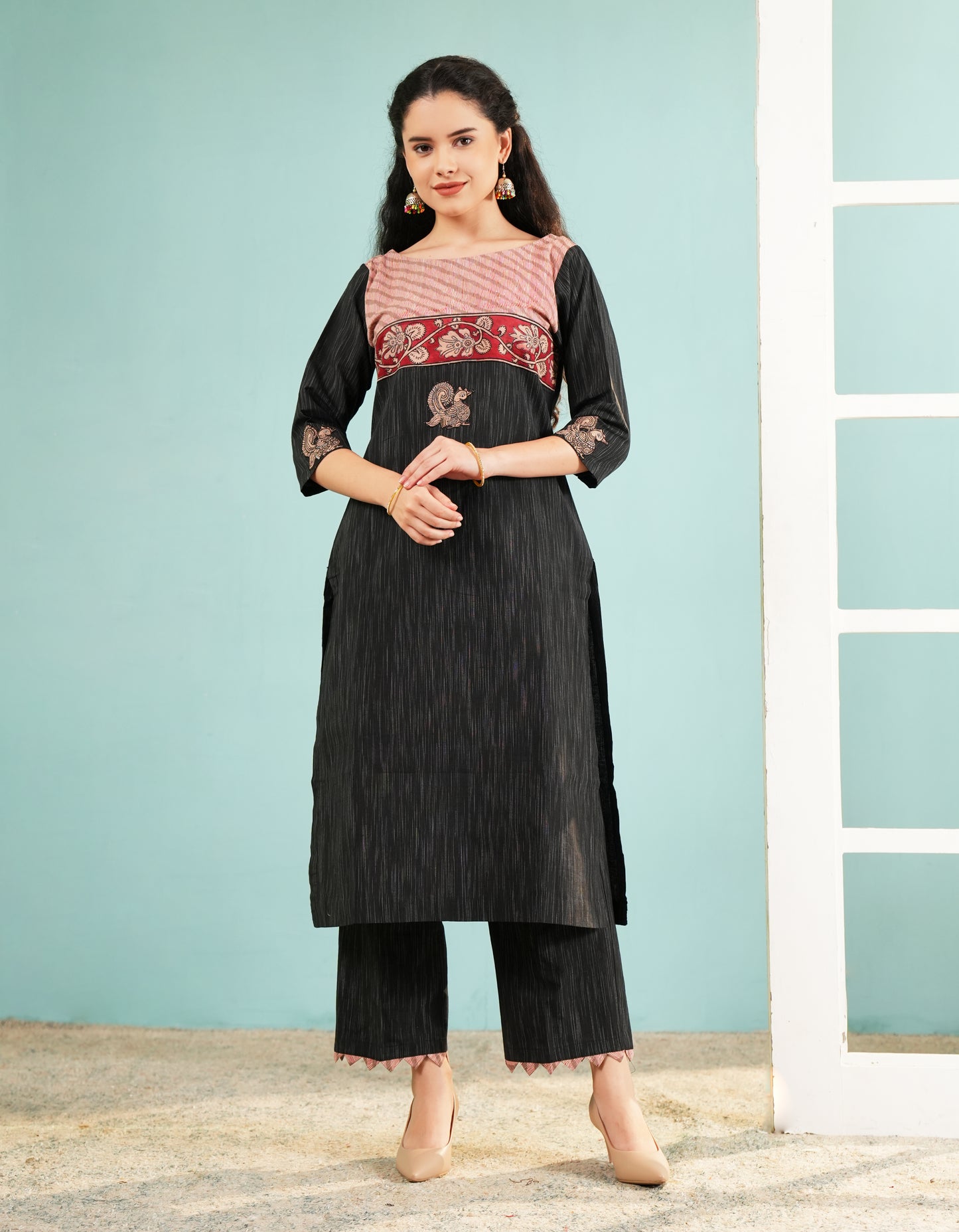 Midnight Bloom: Embroidered Black Kurta and Pant Set