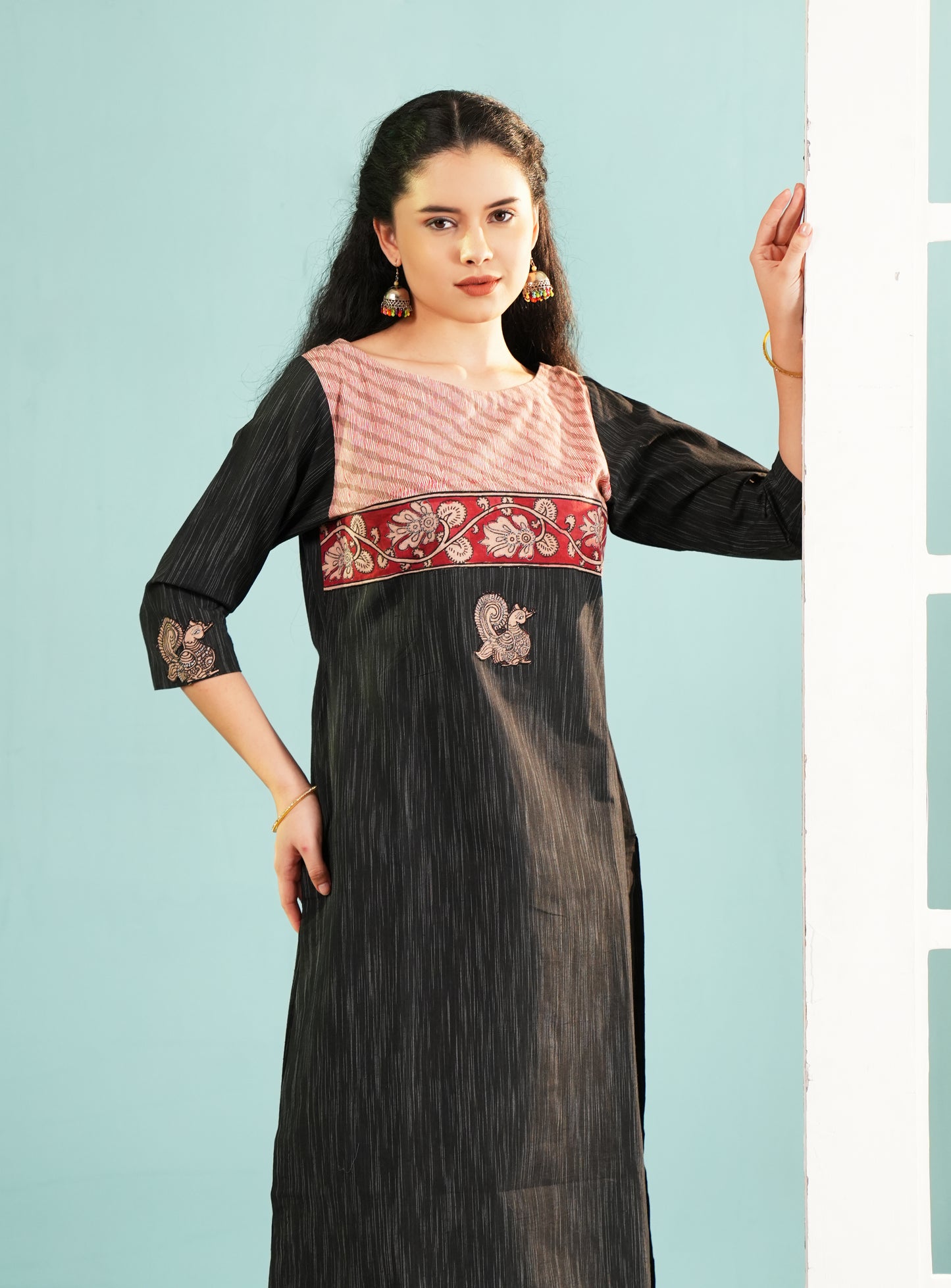 Midnight Bloom: Embroidered Black Kurta and Pant Set