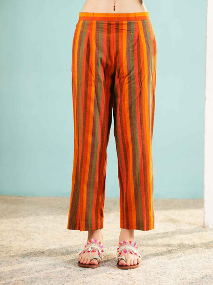 Meadow Folk: Embroidered Pocket Kurta and Striped Pant Set