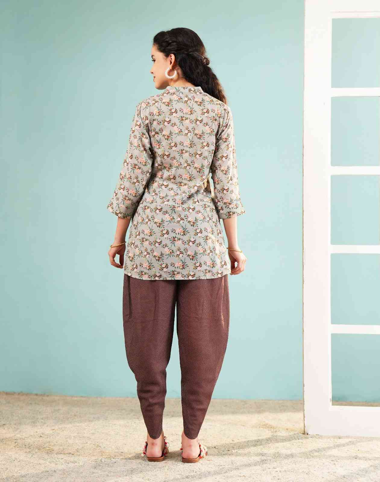 Sage Blossom Fusion Tunic & Dhoti Ensemble