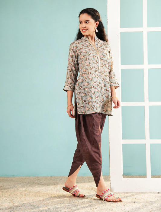 Sage Blossom Fusion Tunic & Dhoti Ensemble