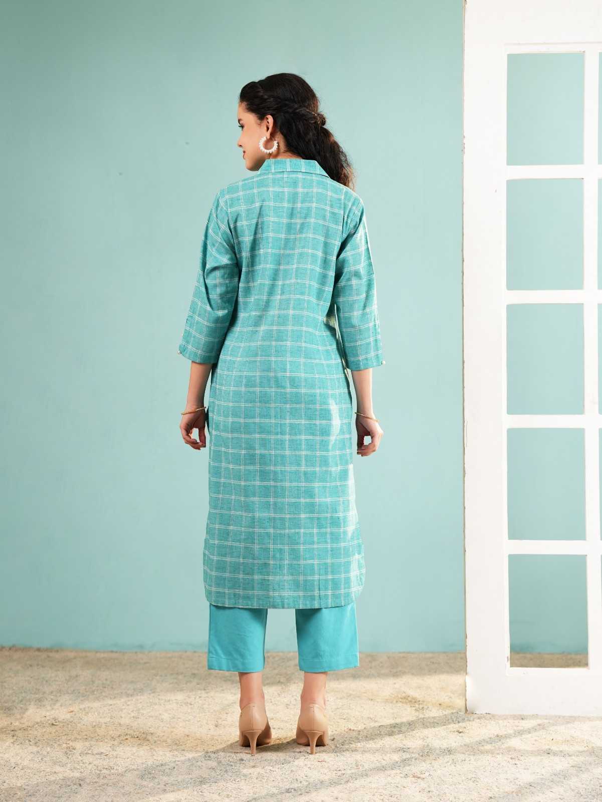 Azure Grid Longline Shirt Co-ord