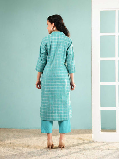 Azure Grid Longline Shirt Co-ord