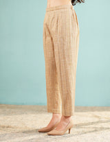 Peach striped pants with elastic waistband