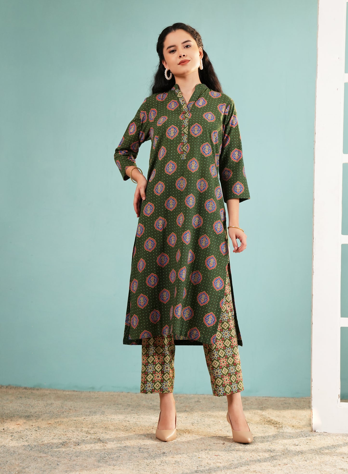 Olive Bandhani Fusion Tunic Set