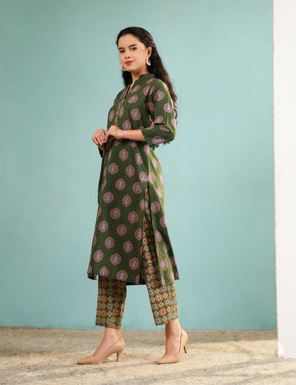 Olive Bandhani Fusion Tunic Set