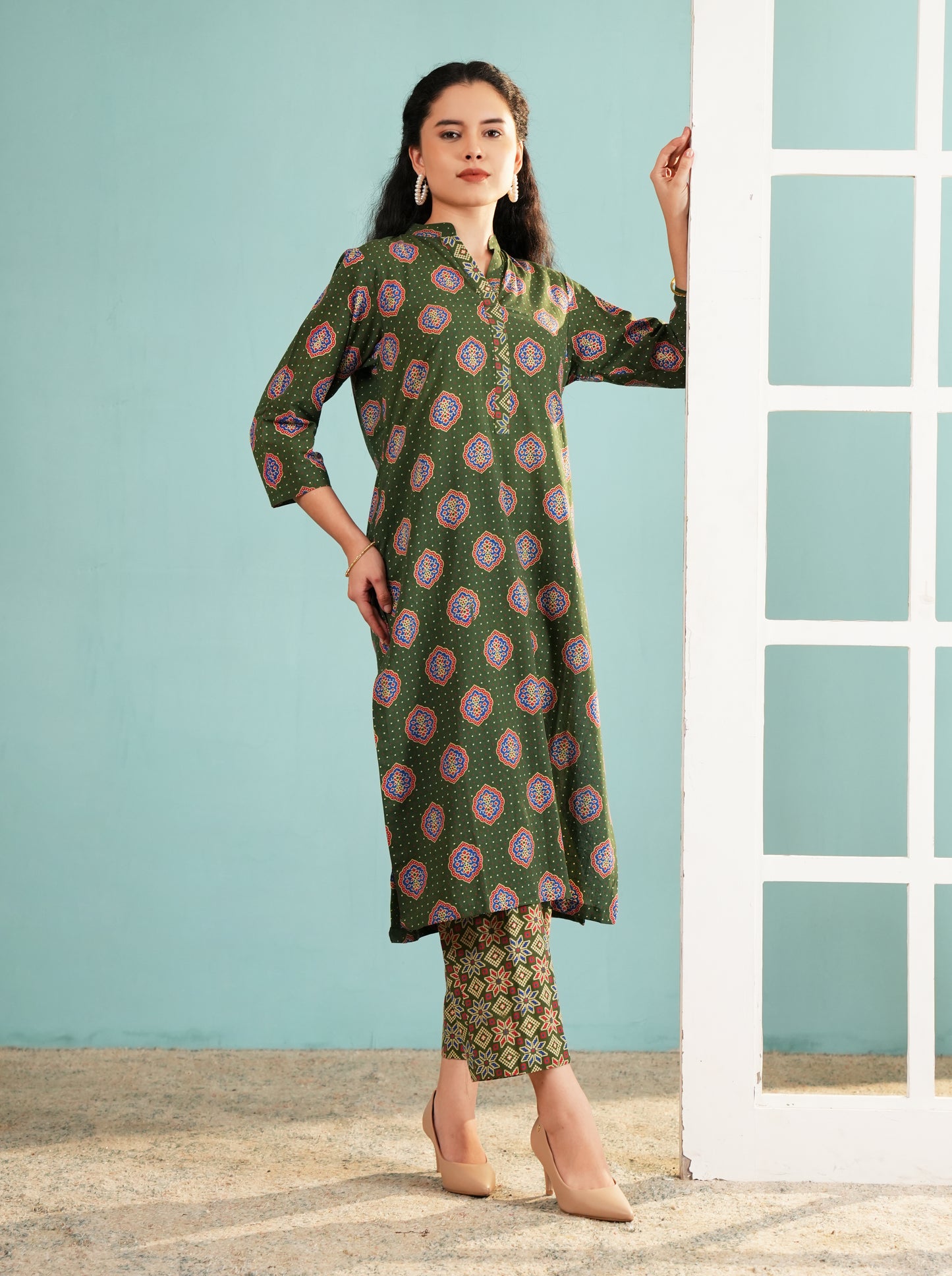 Olive Bandhani Fusion Tunic Set
