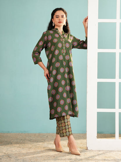 Olive Bandhani Fusion Tunic Set
