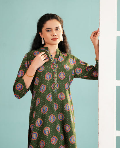 Olive Bandhani Fusion Tunic Set