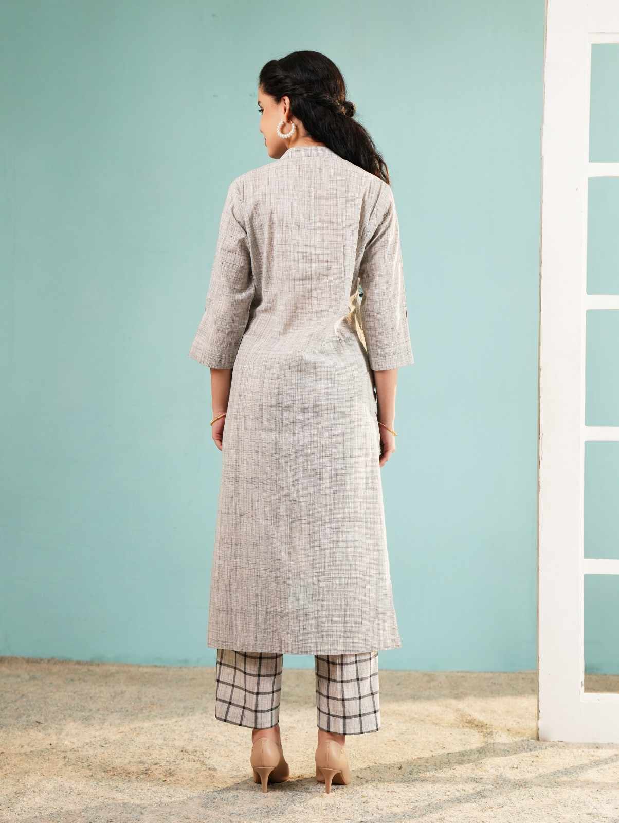 Oatmeal Melange Fusion Kurta Set