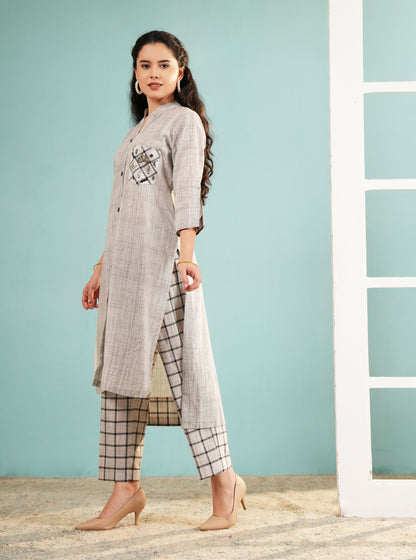 Oatmeal Melange Fusion Kurta Set