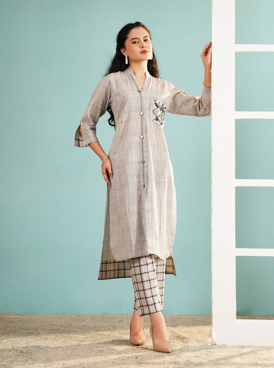Oatmeal Melange Fusion Kurta Set