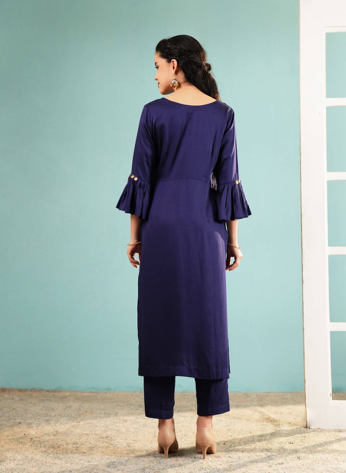 Midnight Indigo Coin-Embellished Angrakha Set