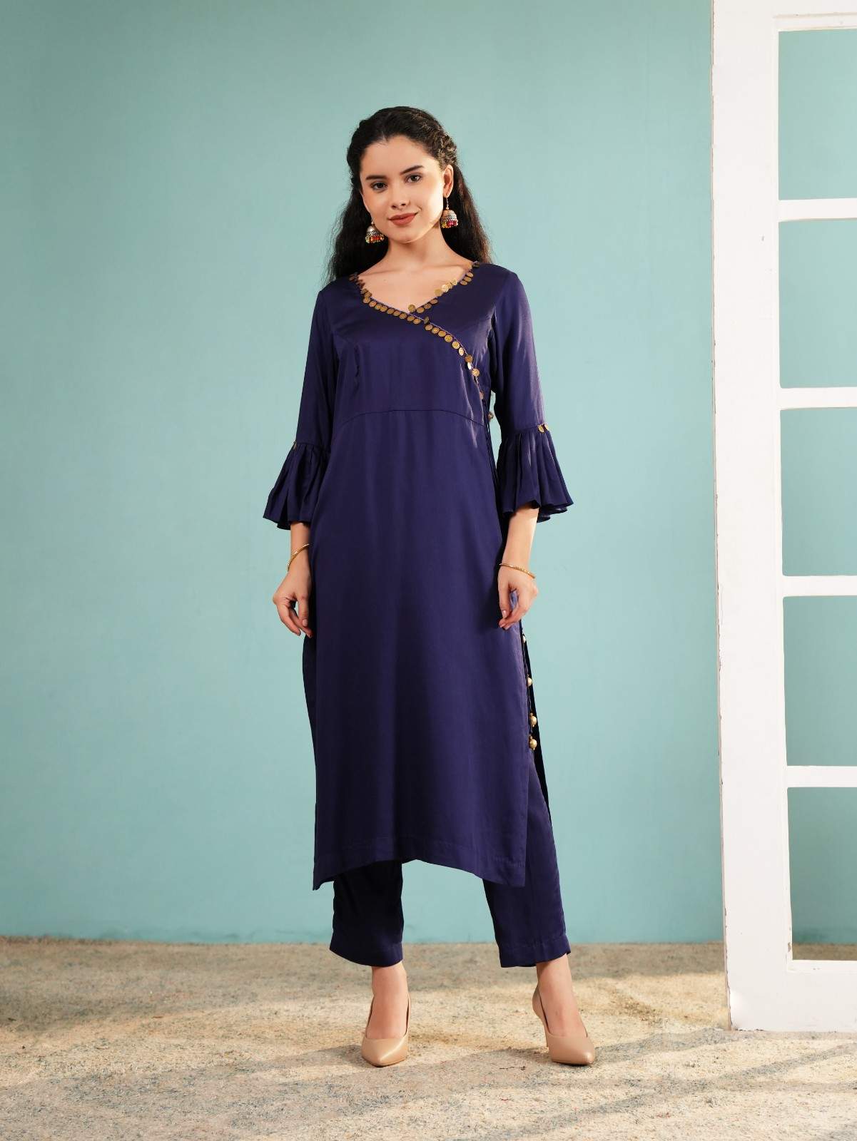 Midnight Indigo Coin-Embellished Angrakha Set