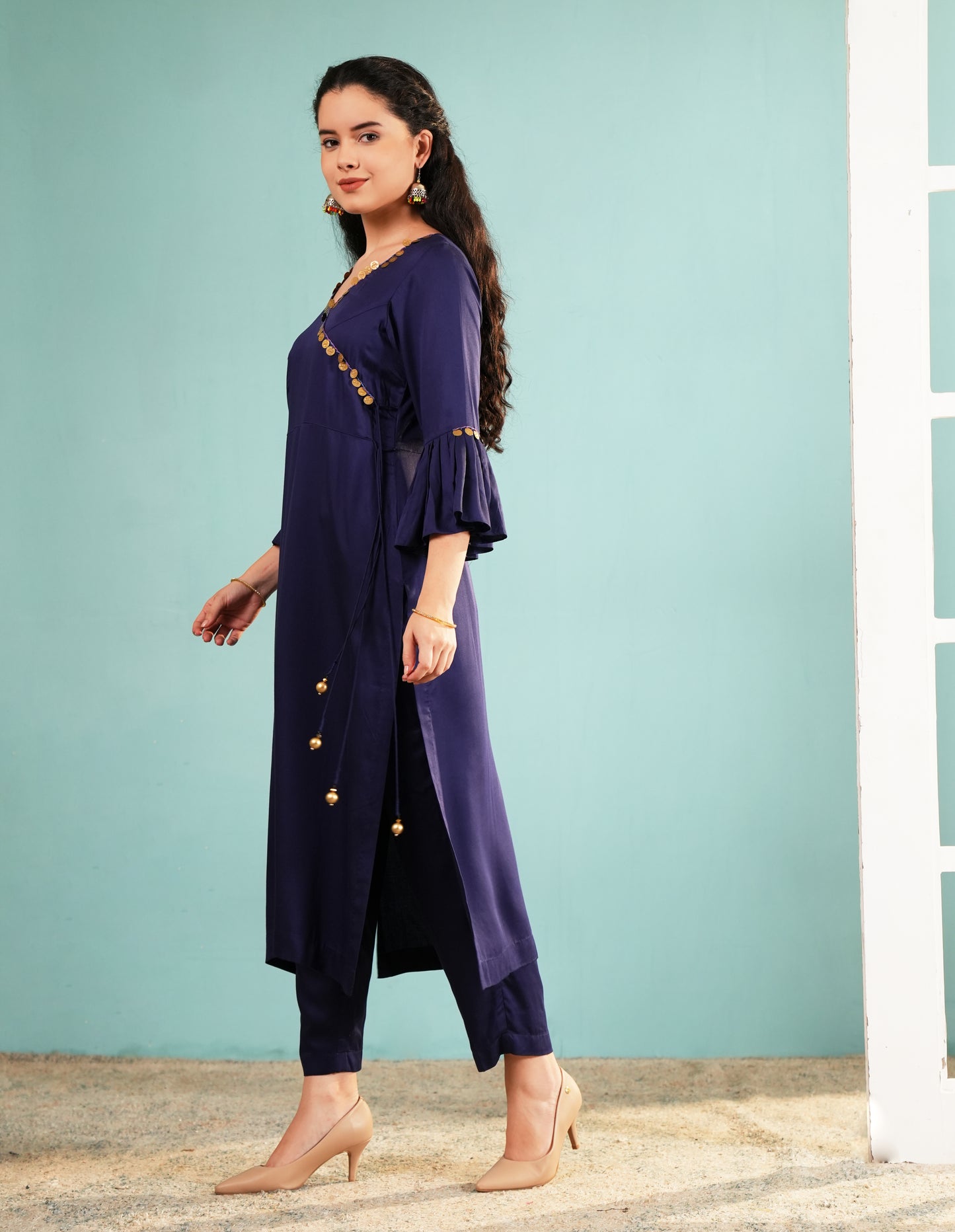 Midnight Indigo Coin-Embellished Angrakha Set