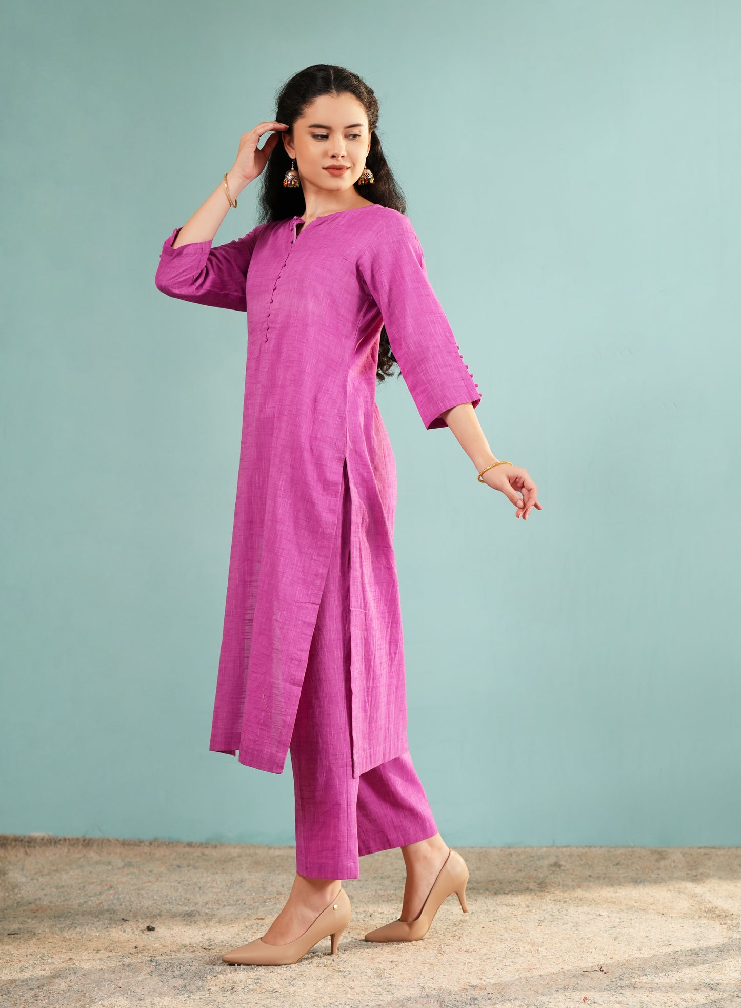 Orchid Slub Textured Tunic Set