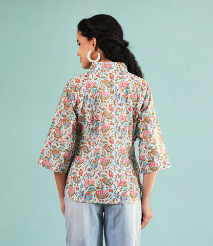 Bloom Bliss: Multi-Color Floral Collared Tunic
