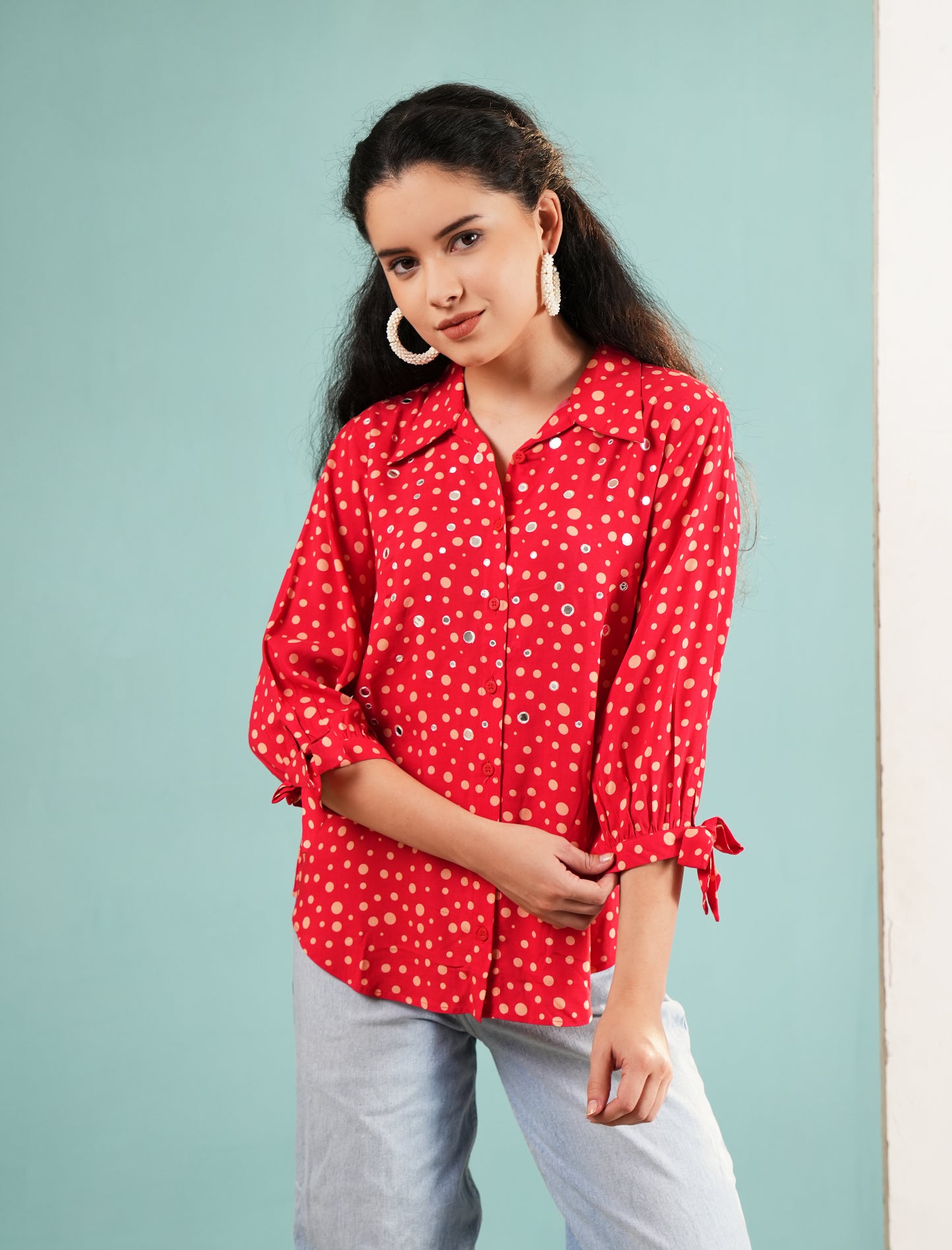 Ruby Sparkle: Polka Dot Button-Down Tunic