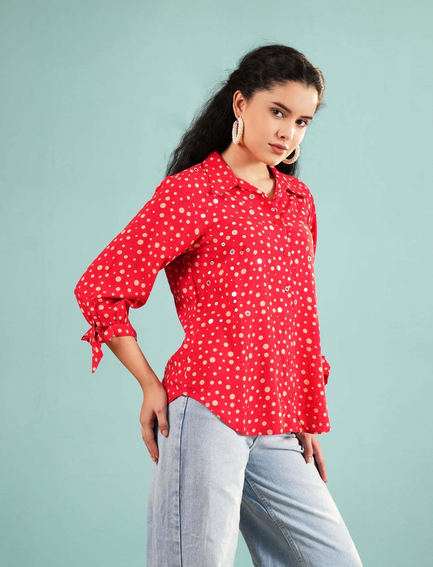 Ruby Sparkle: Polka Dot Button-Down Tunic