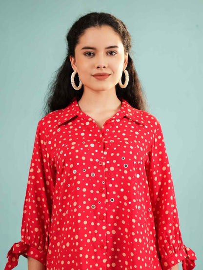 Ruby Sparkle: Polka Dot Button-Down Tunic