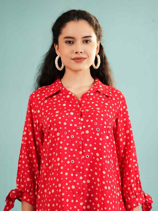 Ruby Sparkle: Polka Dot Button-Down Tunic