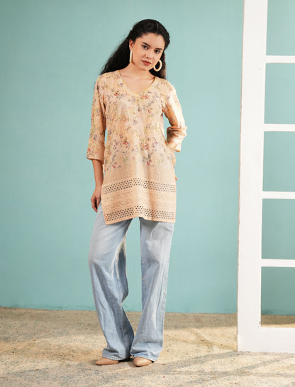 Floral Embroidered V-Neck Tunic