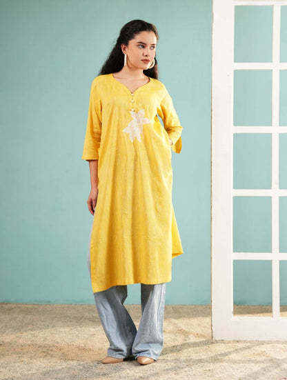 Lemon Lily: Yellow Embroidered Long Tunic