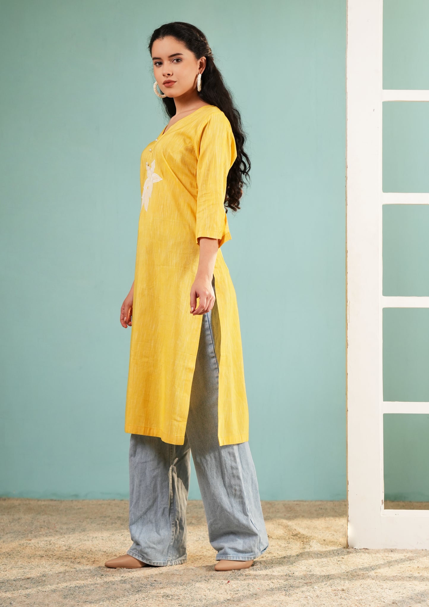 Lemon Lily: Yellow Embroidered Long Tunic
