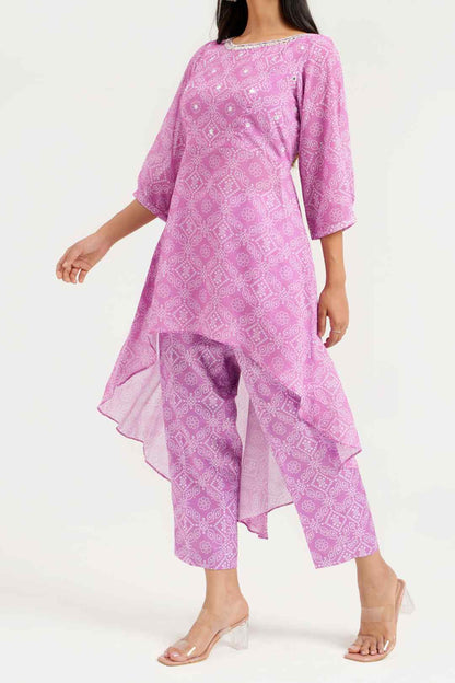 Black Bandhej Georgette Asymmetrical Co - ord Set - Ritivesh By Ritika Aggarwal