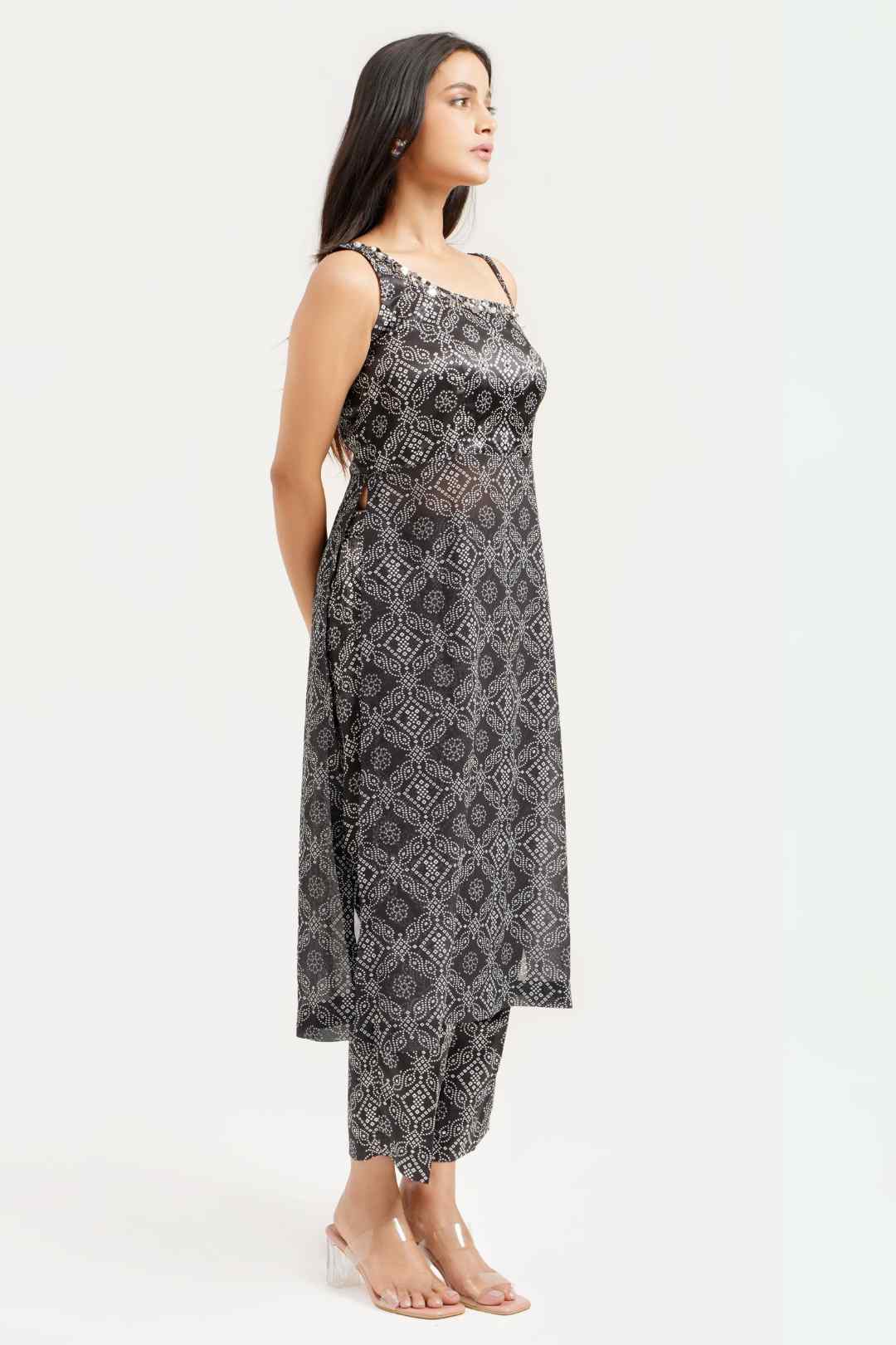 Black Georgette Bandhej Print Co - ord Set - Ritivesh By Ritika Aggarwal
