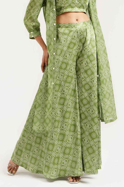 Mehandi Georgette Bandhej Cape Style Sharara Set - Ritivesh By Ritika Aggarwal