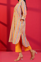 Multi - Stripe Cotton Hand - Crafted Straight Kurta with Pant - Ritivesh By Ritika Aggarwal