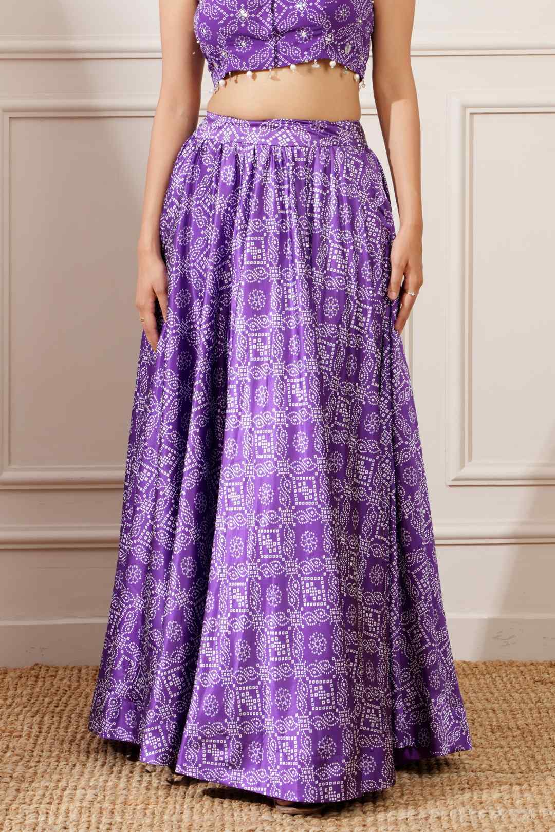 Purple Georgette Bandhej Print Skirt Set - Ritivesh By Ritika Aggarwal